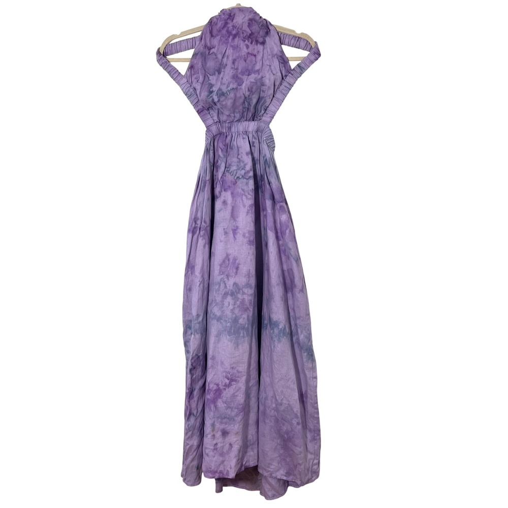 SIR. The Label Halter Maxi Dress Size 0 Purple Tie Dye Linen Open Back Coastal